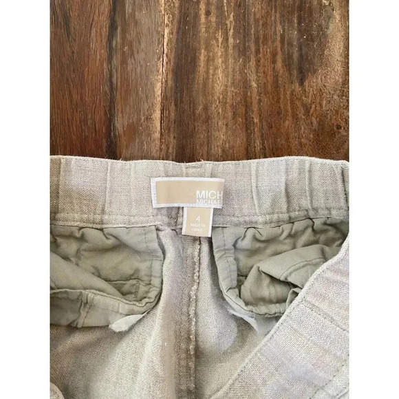 Michael Michael Kors Tan Linen Tie Waist Paperbag Shorts Size 4 - Picture 2 of 4
